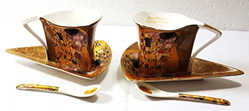 P1 2 tazze, 2 piattini, 2 cucchiai in porcellana Gustav Klimt Motivi: il Kuss Limited Edition
