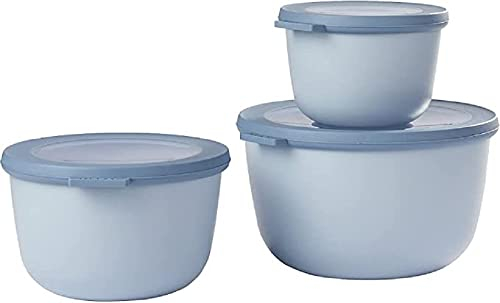 Mepal - Multischale Cirqula Round 3-teiliges Set - Vorratsdosen mit Deckel - Geignet als Aufbewahrungsbox, Kuhlschrank, Gefrierschrank & Mikrowellengeschirr - 500 ml, 1000 ml & 2000 ml - Nordic Blue