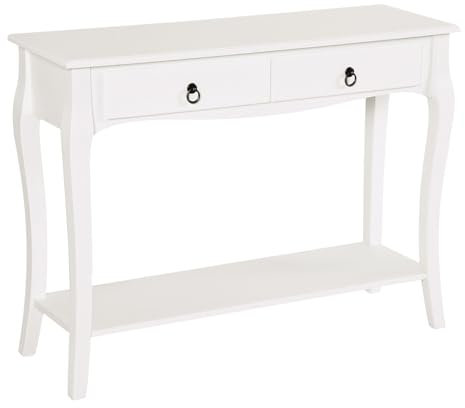 HOMCOM Console Table Modern Sofa Side Desk with Storage Shelves Drawers for Living Room Entryway Bedroom Ivory White