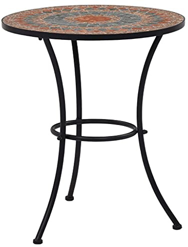 vidaXL Mosaik Bistrotisch Gartentisch Balkontisch Mosaiktisch Terrassentisch Tisch Beistelltisch Gartenmöbel Orange Grau 60cm Keramik