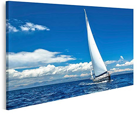 islandburner Tableau sur toile Yacht à voile avec voiles blanches sur bateau de luxe en haute mer 24A Cadre Affiche Poster Murale Tableaux