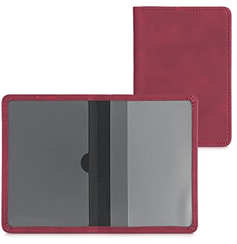 kwmobile Porte permis de conduire carte grise avec compartiments cartes passeport - Étui portefeuille de protection en simili cuir nubuck rouge foncé