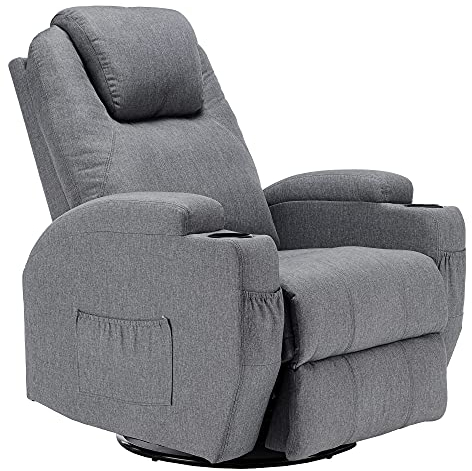 Thanaddo Fernsehsessel Relaxsessel Massagesessel mit Wärmefunktion und Vibration,Fernbedienung 360° Drehbar Leinen-Gray