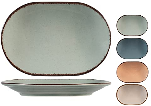 H&H 9000520 Plato ovalado de porcelana, multicolor, 28 cm, porcelana
