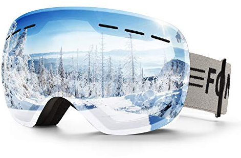 FONHCOO Ski Goggles for Men Women, Anti-Fog OTG Snowboard Glasses Detachable Lens Silver