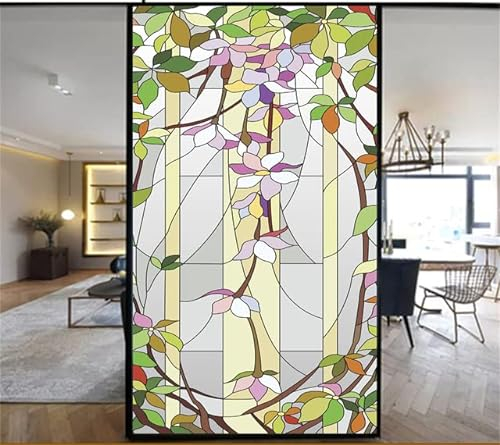 Sichtschutz-Fensterfolie, dekorative Orchideen-Blume, Buntglas-Fensteraufkleber, kein Kleber, statische Haftung, mattiertes Fenster