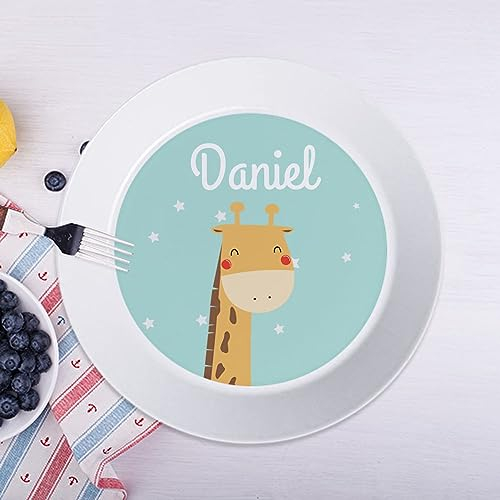 Wanapix | Plato Infantil Personalizado para Niños | Plato con Nombre de Plástico Irrompible | Sin BPA | Apto para Lavavajillas | 19ø cm | Jirafa