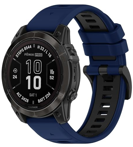 SeNool QuickFit 22mm Bracelet pour Garmin Fenix 9/9 Pro/Solar/8/8 Pro(47mm) | pour Garmin Fenix E 47mm/7 Pro/7/6 Pro/6/5/Quatix 8 47mm/Descent G2, Sport Souple Respirant Silicone Bracelet, Bleu Noir