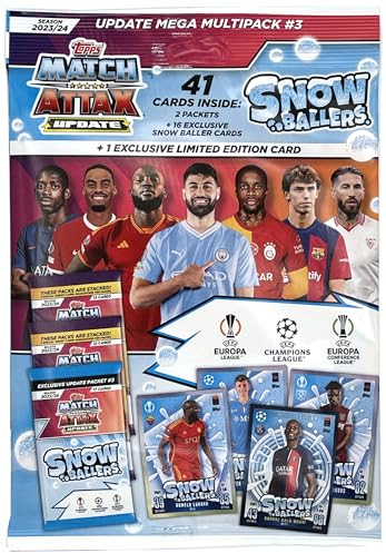 Topps Champions League Match Attax Saison 2023/24 – 1x Update Multipack #3 mit 41 Sammlerkarten, darunter 16 neue 'Snow Baller' und eine exklusive 'Snow Baller' Randal Kolo Muani Limited Edition