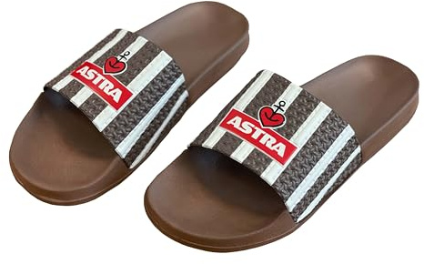 ASTRA FC St. Pauli Traditionsschlappen Badelatschen Slipper Dusch- und Badeschuhe, braun-weiß gestreift