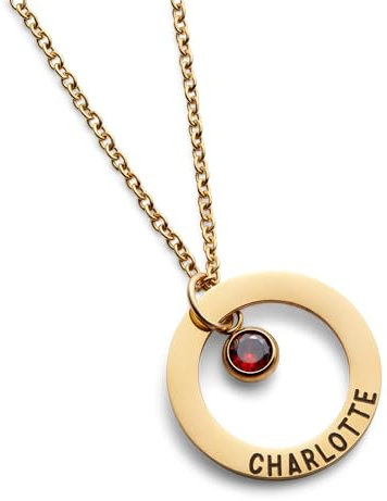 Crafted Memories - Personalised Birthstone Necklace | Custom Name & Date Engraving | Ideal for Women & Children | 18K Gold or Silver Plated | Family, Birthday, Anniversary | 16-inch Chain