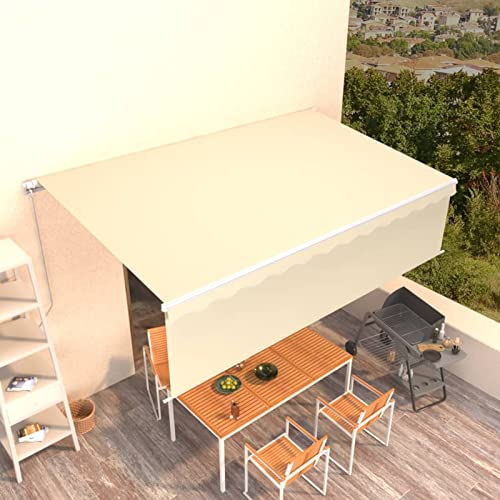 SECOLI Manuelle Gelenkarmmarkise mit Rollo, Gelenkarmmarkise Einziehbar 500 x 300 cm, Versenkbaren Markise, Markise Gelenkmarkise, Markise Sonnenmarkise Terrassenmarkise Klemmmarkise Creme