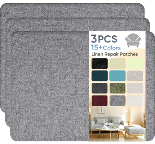 Flicken Selbstklebend Stoff, Leinen Reparatur Patches, Stoffe Reparatur, 20 x 28 cm Leinenstoff Patches Selbstklebend für Sofa, Bürostuhl, Autositze, Kopfteile, Vorhang - Dunkel Grau (3 Stück)