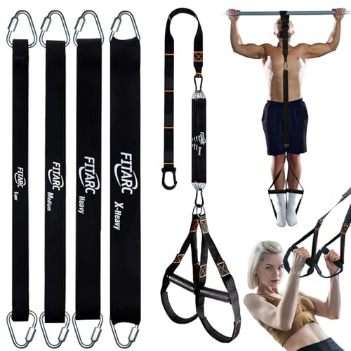 Fitarc Klimmzug-Hilfsbänder, verstellbares Hochleistungs-Widerstandsband für Klimmzüge, 4 Klimmzugbänder, Bequeme Fußstütze, Hilfsbänder für Klimmzüge, multifunktionale Türzugübungen
