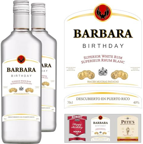 Party People Personalised Rum Labels - 2 Bottle Labels with Any Name & Message on self adhesive gloss labels ready to cut out - various spirits to choose from