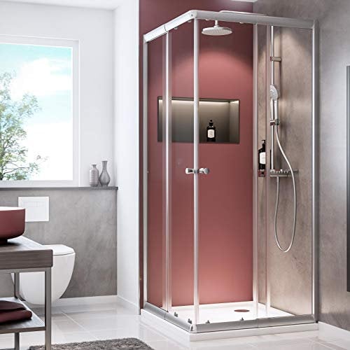 Schulte Duschkabine Sunny Eckeinstieg mit Schiebetüren, einzeln variabel verstellbar von 75x75-90x90 cm, 180 cm, 4 mm Sicherheitsglas (ESG) Klar hell, Silberfarben, mit Duschwanne