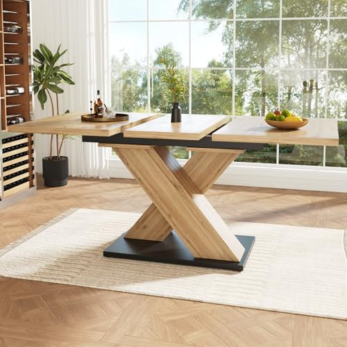 PUGSDRLY Table a Manger Extensible,Table Salle à Manger Rectangulaire Multifonctionnelle,Moderne Minimaliste,pour Cuisine Salon et Bureau (119-158.5x80x75/Naturel-B)