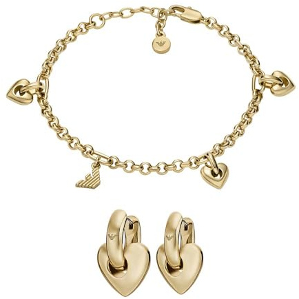 Emporio Armani Damen Goldfarbener Messing Armband und Ohrringe, Set