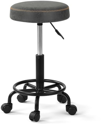 TactFire höhenverstellbarer Rollhocker mit Rückenlehne 360° drehbar Grau | Ergonomischer Arbeitshocker mit 48–58 cm Verstellbereich für Salon und Büro