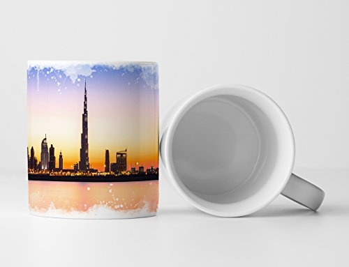 Eau Zone Fotokunst Tasse Geschenk Urbane Fotografie – Skyline von Dubai bei Sonnenaufgang