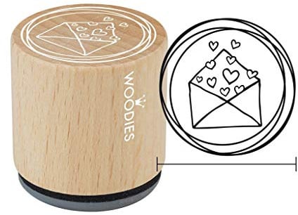 Woodies COLOP Holz-Stempel - Kuvert mit Herzen - Abdruckgröße 30 mm