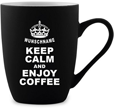 Tasse 300ml Keramik gummiert Teetasse Kaffeetasse individuell Gravur Schwarz - Keep Calm