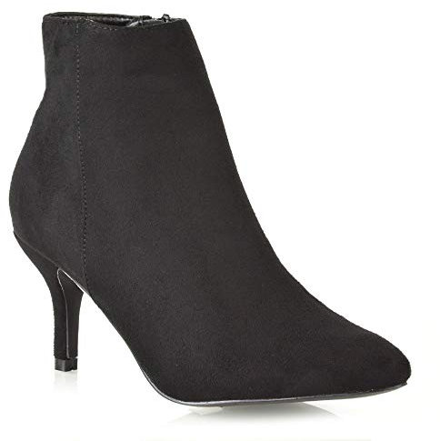 ESSEX GLAM Womens Ankle Boots Low Mid Kitten Heels Ladies Zip Pointy Booties Shoes Size