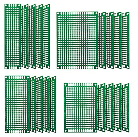 Chanzon 20 Stück doppelseitige Leiterplatte (4 Größen - 2X8 3X7 4X6 5X7) Verzinnte Durchgangslöcher FR4 Prototyp Kit Printed Circuit Universal Perfboard für DIY Lötprojekt Kompatibel mit Arduino Kits