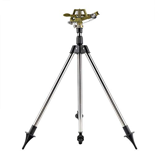 TOPINCN Rociador De Aspersión De Riego De Aleación De Zinc con Trípode De Acero Inoxidable Pico De Cobertura Grande Cobertura Automática 360 ° Giratorio para El Riego De Jardines De Césped