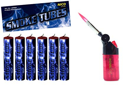 Smoke Tubes 6 X Rauchfackeln Rauchgranate Rauchbomben Rauchgenerator Raucherzeuger Rauchtopf + 1 Profi Sturmfeuerzeug von Home Flair® (Blau)