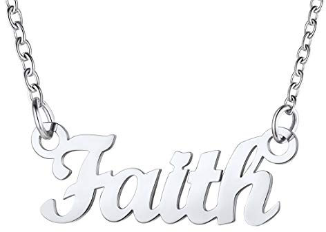 U7 Damen Collier Namenskette Edelstahl Schlüsselbein Kette mit Name Faith 45+5cm kurze Kette Halskette Modeschmuck Accessoire für Mutter Tochter Schwester