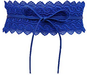Porbbow Damen Spitzengürtel Fliege Wickel Kunstleder Boho Band Korsett Taillengürtel für Kleider Blau