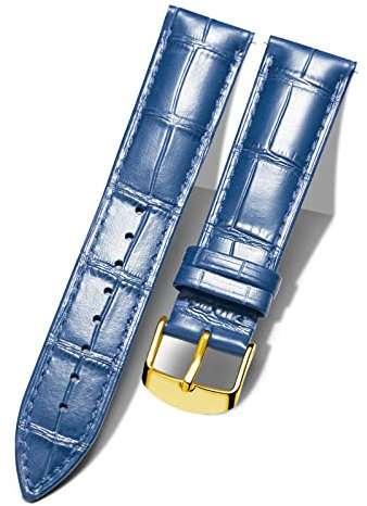 BINLUN Leder Uhrenarmband Krokodilmuster Schnellverschluss Ersatz Kalbsleder Uhrenarmbänder 10 Farben 13 Größen für Herren & Damen(Goldene Schnalle,Blau,13mm)