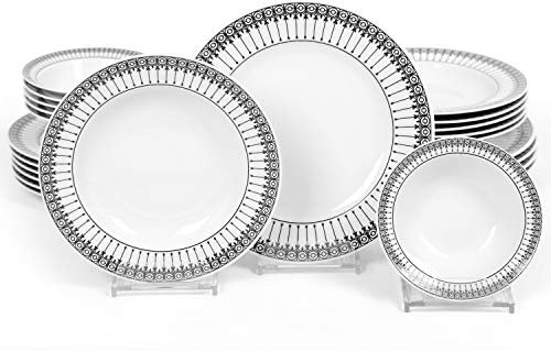 Service de table en porcelaine 24 pièces DG370 Kütahya Porselen Yasemin pour 6 personnes - Vaisselle exclusive blanche et noire