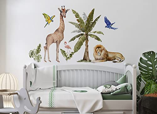 Osomhome | Wandtattoo Kinderzimmer Dschungeltiere | Wanddeko Tropische Jungenzimmer | Wandsticker Babyzimmer Tiere Tapete | Dschungel Kindertapete Schlafzimmer | os4021 (115x70cm)