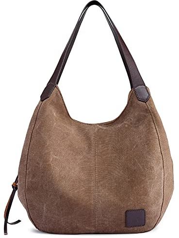 DIRRONA Mujer Lona Bolso de Mano Lona Hombro Bolso Tote Bolso Mujer Casual Bolso Viaje Ligero Capacidad Tote Bolso Bolsa de Playa Marrón