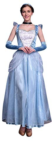 Odizli Cinderella Kleid Damen Erwachsene Aschenputtel Kostüm Prinzessin Lange Ballkleid mit Handschuhe Halloween Weihnachten Karneval Cosplay Party Verkleidung Costume Grau-Aschenputtel M