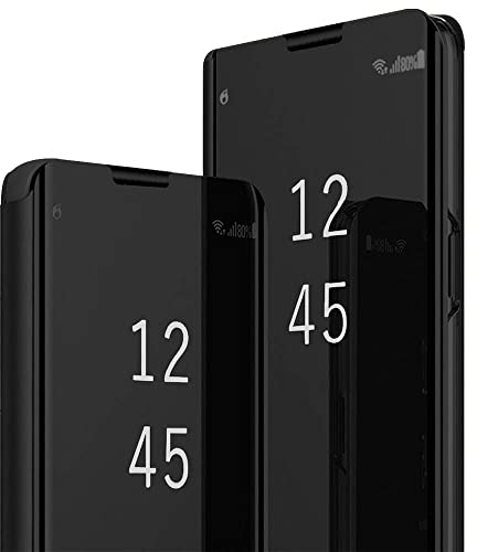 Für Samsung Galaxy S10 Hülle Flip Leder Handyhülle für Samsung Galaxy S10 Klapphülle Case Silikon Spiegel mit Standfunktion Schutzhülle Clear View Stoßfest Cover für Samsung S10 Tasche (A-Schwarz)