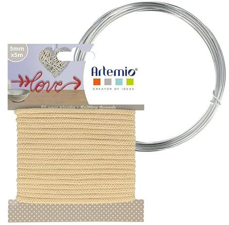 Artemio Filato per Maglieria Vaniglia 5 mm x 5 m + Filo di Alluminio