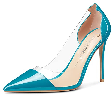 Castamere Damen Hoher High Absatz Heel Stiletto Clear Slip-on Pumps Geschlossene Spitze Zehenkappe Cute Klassisch Hochzeit Schuhe 10 cm Heels Blau 1 35 EU