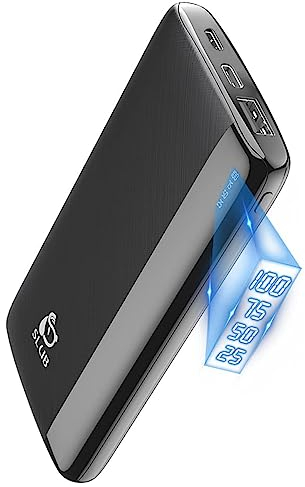 SLuB Power Bank 12000mAh, Ultra Delgado Bateria Externa, 3A USB C Carga Rapida, Pantalla Digital LCD, Cargador de Teléfono Portátil para iPhone, Samsung, Huawei, Tablet, Etc (Negro)