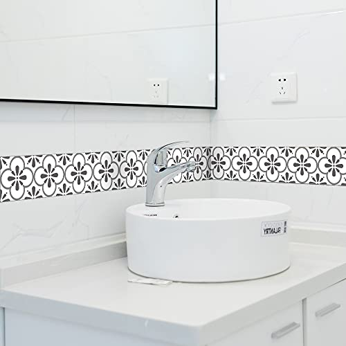 Funlife Selbstklebend PVC Tapetenbordüre, Tapete Bordüre Decken-Aufkleber Wandaufkleber Bodenleiste, zum Aufkleben für Bad Küche Zimmer Dekoration, viele Muster, wasserdichte Bodenleiste, 10cm x 2m