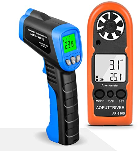 AOPUTTRIVER AP-816B Taschen Windmesser AP-816B Windmesser Handwindmesser + Infrarot Thermometer AP-981A IR-Laser Thermometer -58℉~ 662℉(-50℃~350℃) zum Surfen, Kochen