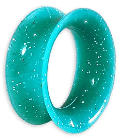 viva-adorno 1 Stück Tube Flesh Tunnel Plug Silikon Ohr Piercing Glitter Glitzer Opal schimmernd flexibel Größe Z108g Türkis Grün/Silber, 16mm