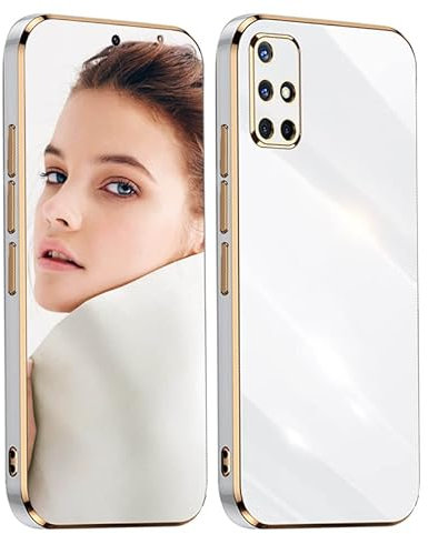 ATISIJIE Hülle für Samsung Galaxy A51 Handyhülle Original, Ultradünn Galvanisiertes Weiches Kieselgel Kratzfeste TPU Handyhülle, Einfaches Stilvoll Shiny Schutzhülle Cover Case Weiß