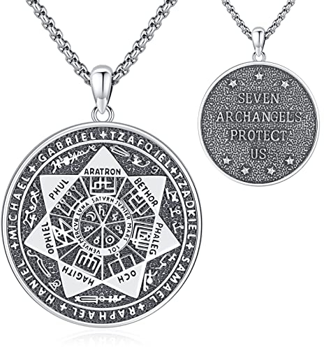 Eusense Sieben Erzengel Anhänger Halskette, Siegel der 7 Erzengel Anhänger Halskette Spiritueller Talisman Amulett Schmuck für Männer Frauen