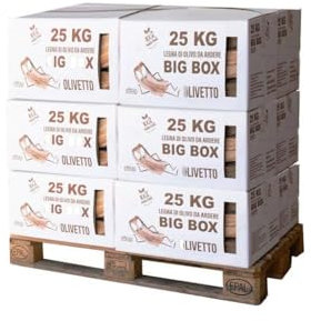 Legna da ardere di ulivo in scatole BIG BOX da 25kg su bancale