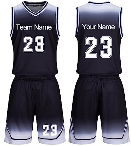 Benutzerdefiniert Basketball-Trikots T-Shirt Shorts 2 Teiliges Set, mit Jeder Name Nummer Team Kinder Männer Jungen Personalisierte Trikot (Color : Black-1)
