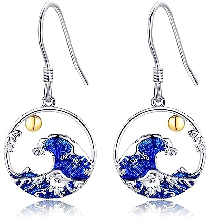Welle Ohrringe Silber 925 Meereswelle Ohrhänger Wellen Hängend Ohrring Ozean Schmuck Geschenke für Damen Frauen Mädchen