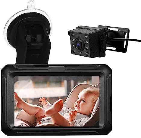 VISLONE Baby Car Mirror, 1080P Baby Monitor with Camera Baby Car Mirror with 4.3 IPS Screen Night Vision Function Adjustable Wide View Angle for Infants Kids Pets